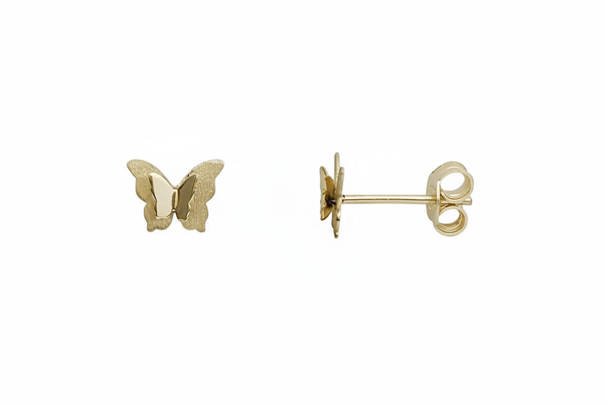 Gold Butterfly Earrings with Matte and Polished Finish, 14K Gold