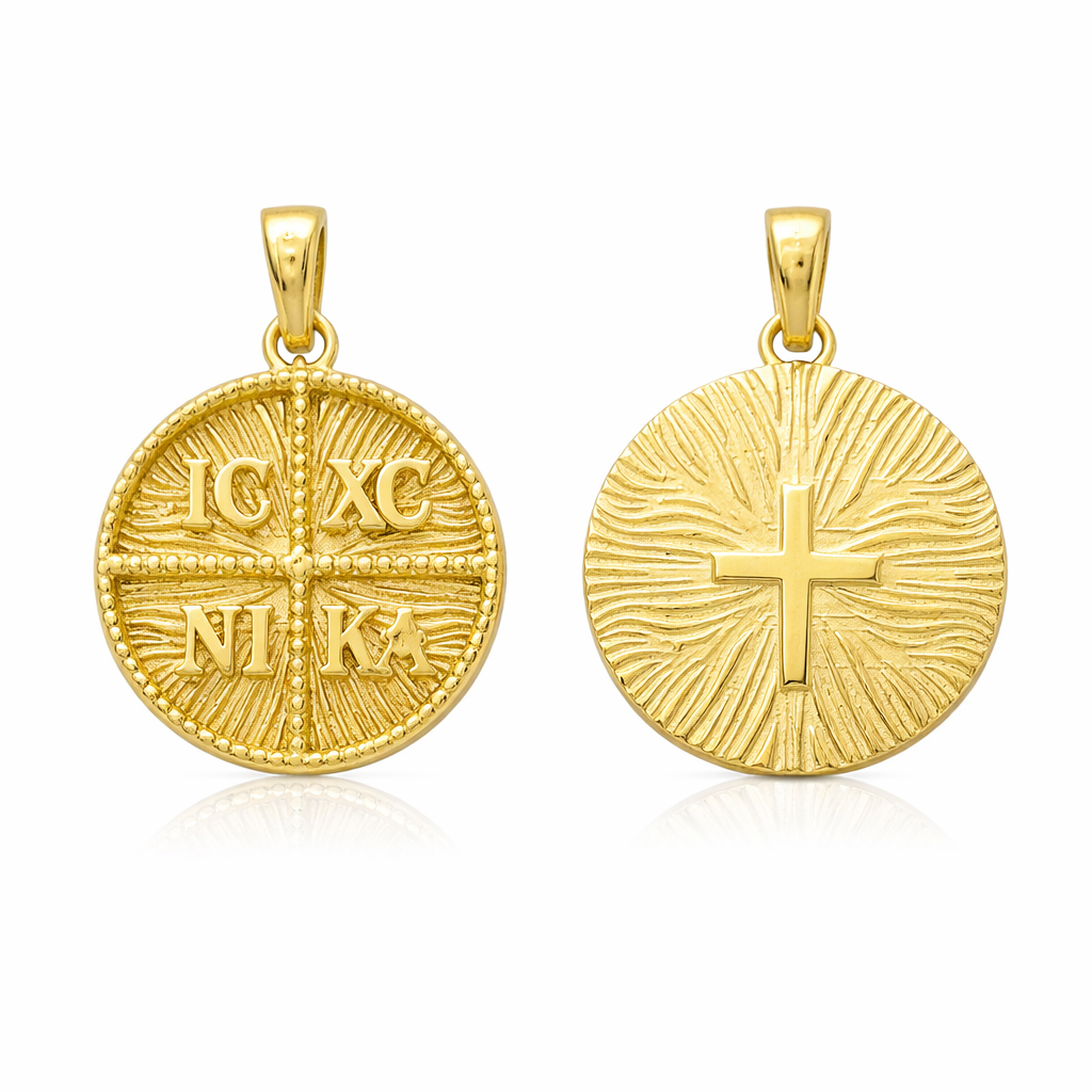 Double-Sided Konstantinato Talisman IC XC NIKA, 14K Gold
