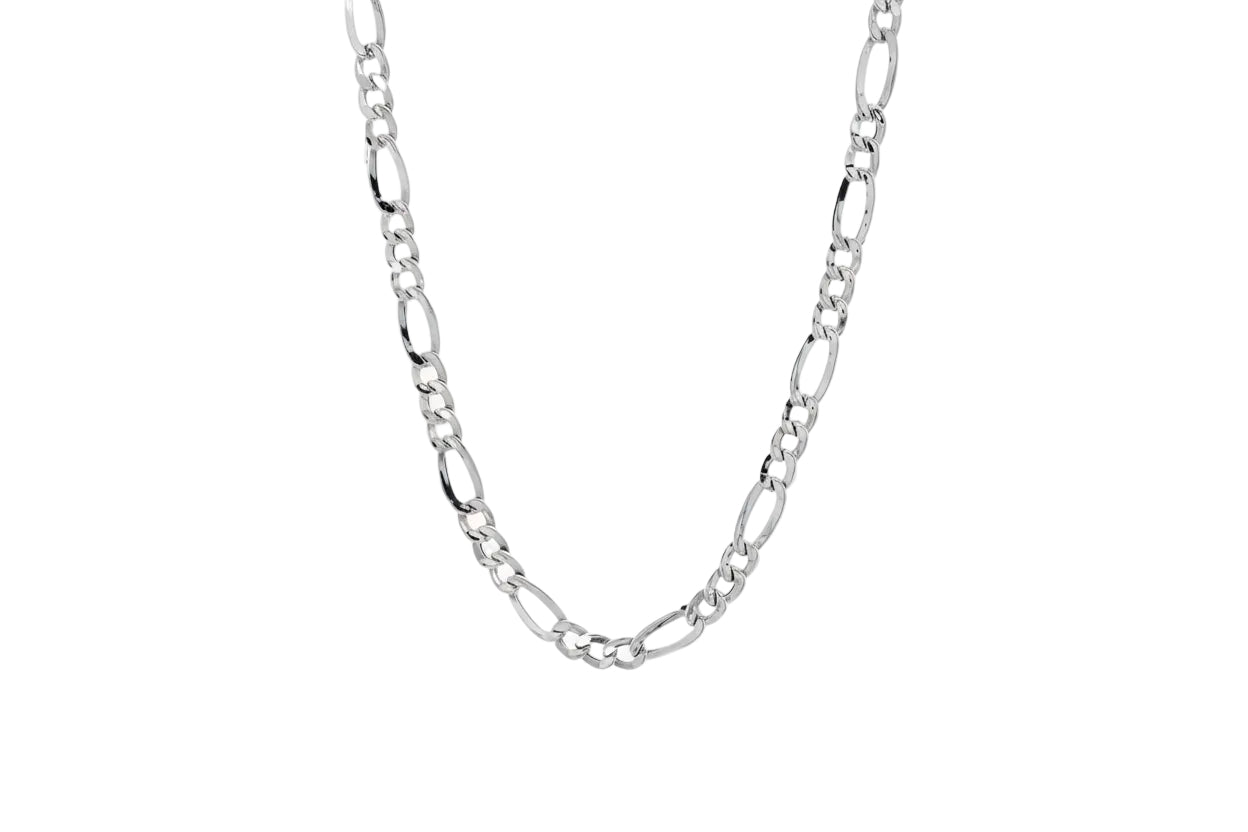 Men’s Silver Figaro Necklace Chain, 925 Sterling Silver