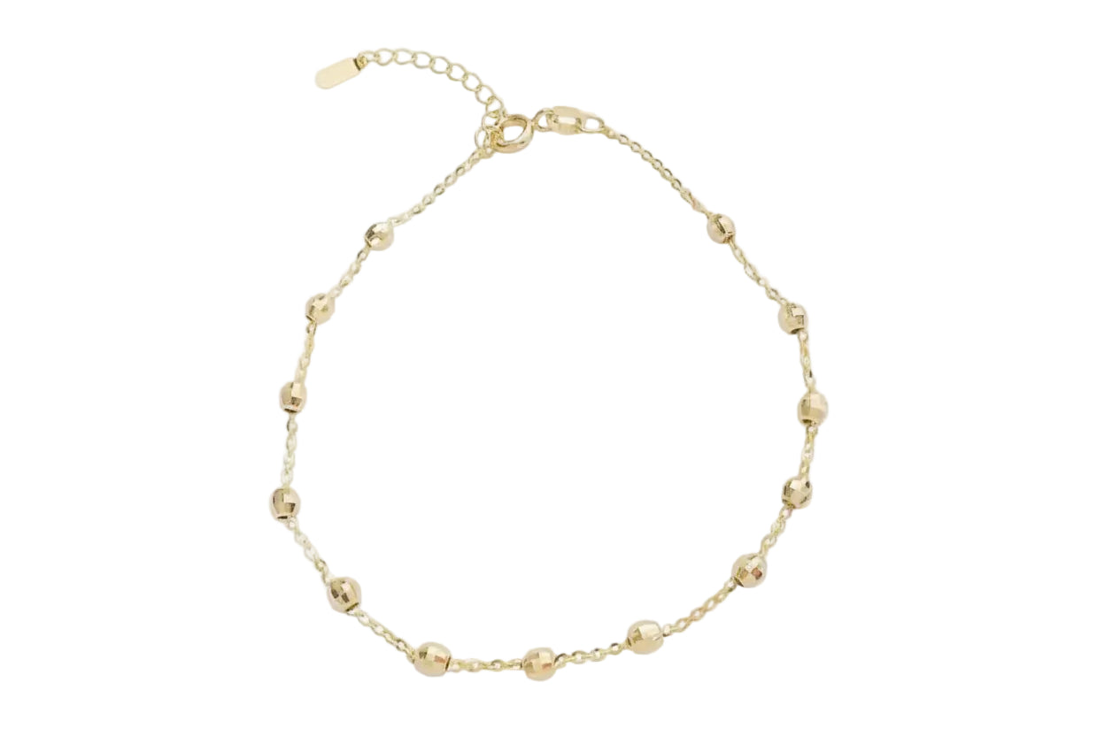 14K Gold Bracelet with Diamond-Cut Beads