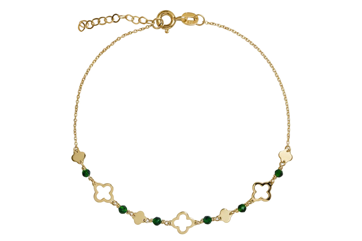 14K Gold Bracelet with Cross Motifs and Green Spinel Stones