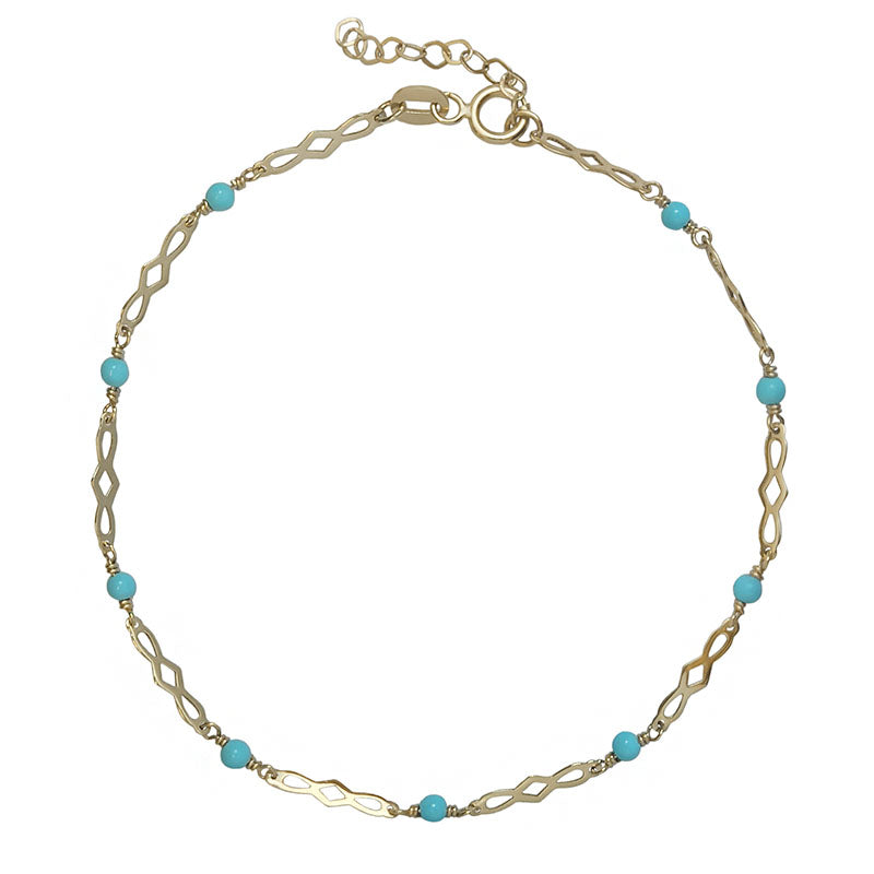 14K Gold Triple Ring Bracelet with Turquoise Stones