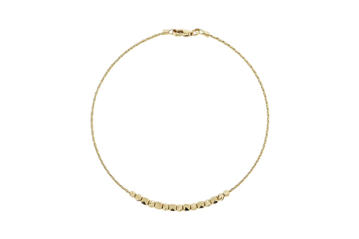 14K Polished Gold Bracelet with Cubes and Beads