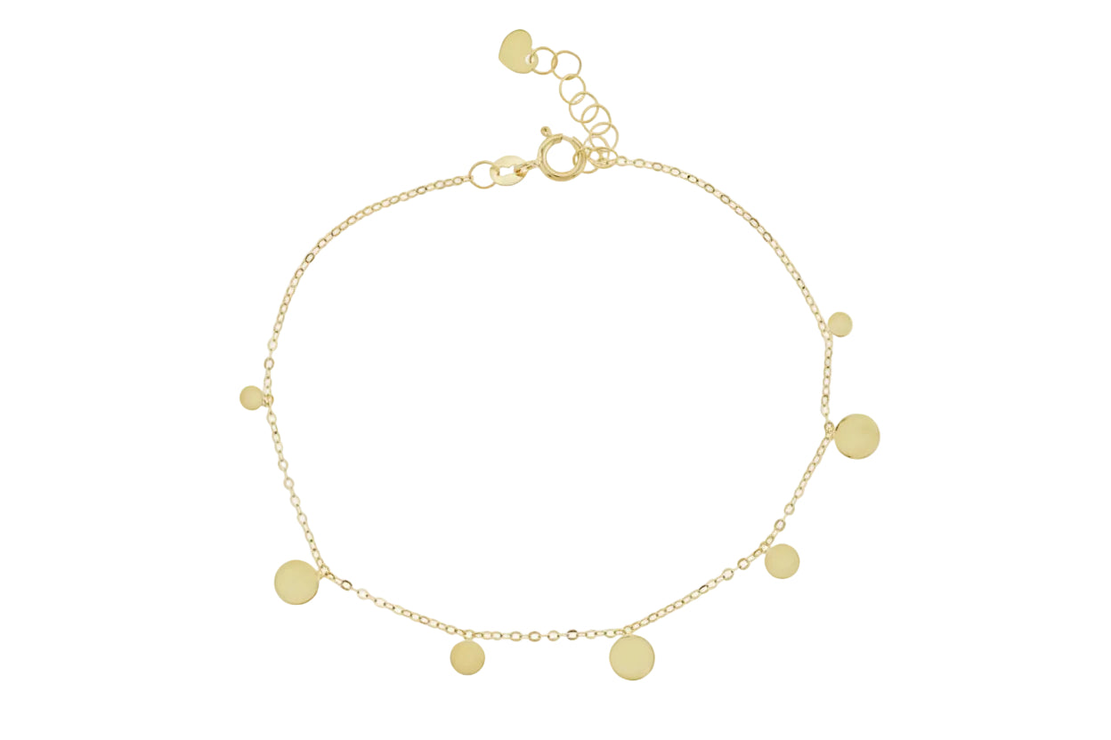14K Gold Chain Bracelet with 7 Discs