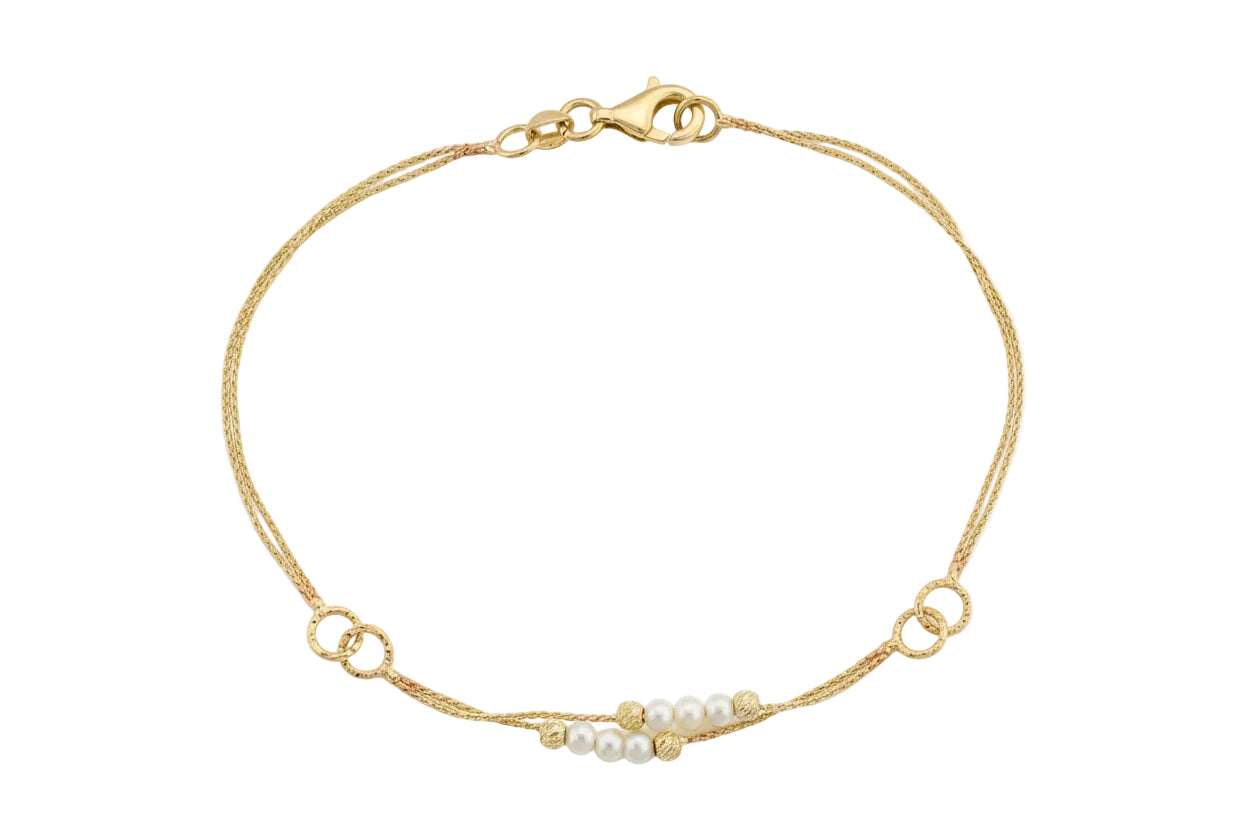 14K Gold Bracelet with Pearls and Gold Beads