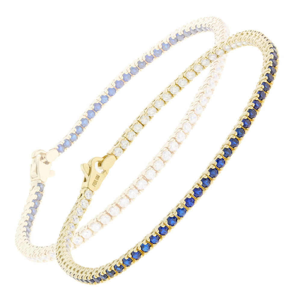 Tennis Bracelet – Reversible Gold Riviera with White Zircon on One Side and Blue Zircon on the Reverse, 14K Gold