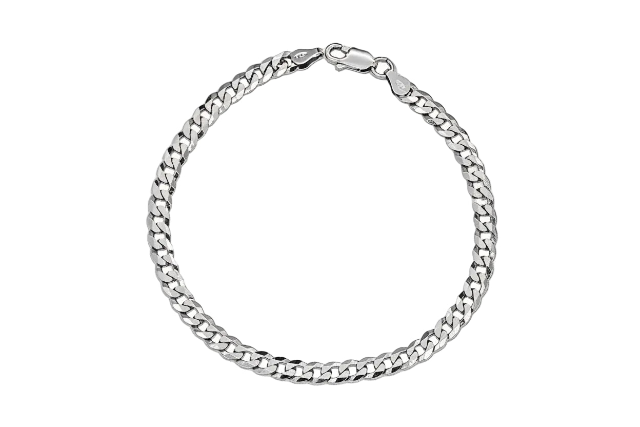 Solid Men’s Silver Curb Chain Bracelet, 925 Sterling Silver