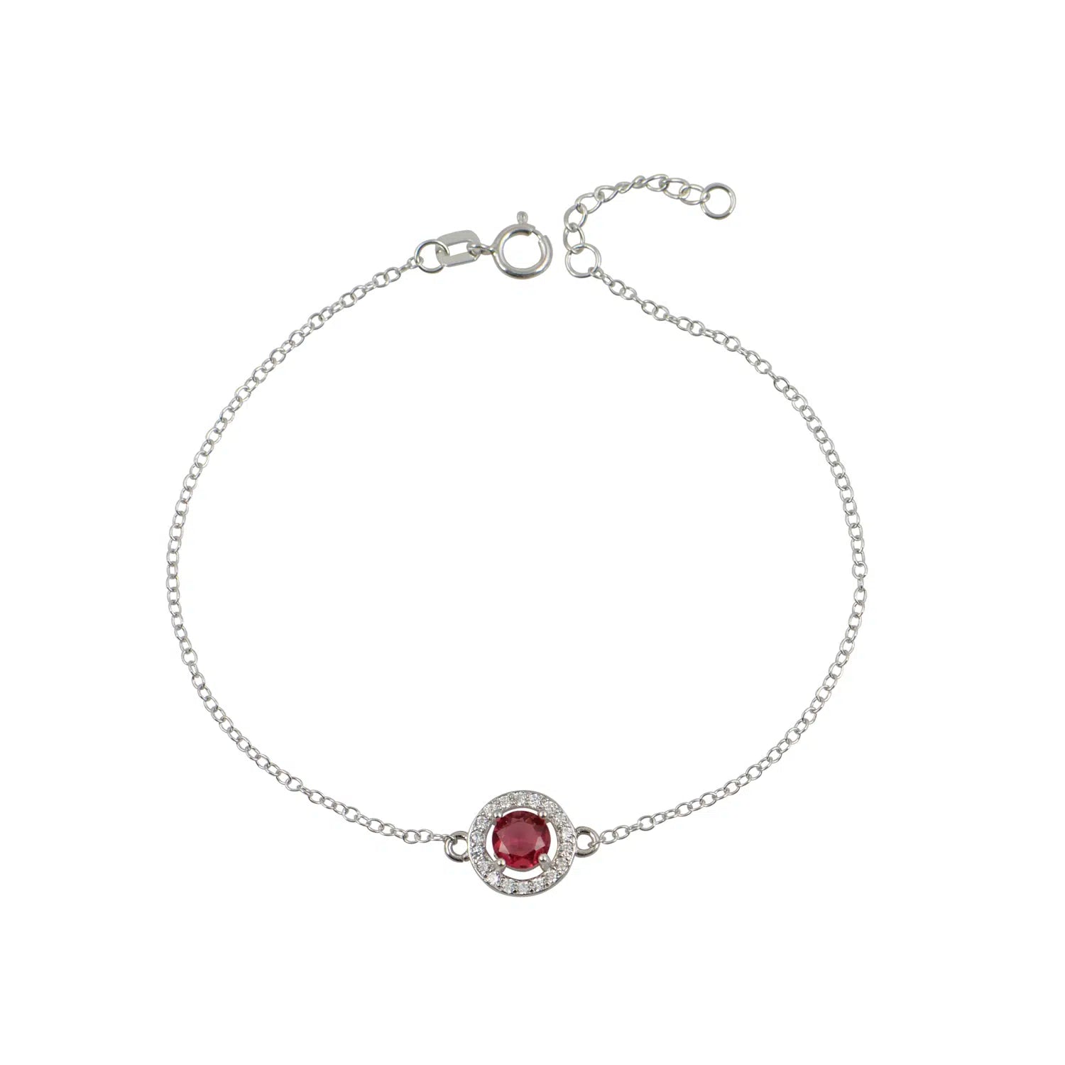 Silver Bracelet with Pink Rosette and White Zircon Stones, 925 Sterling Silver