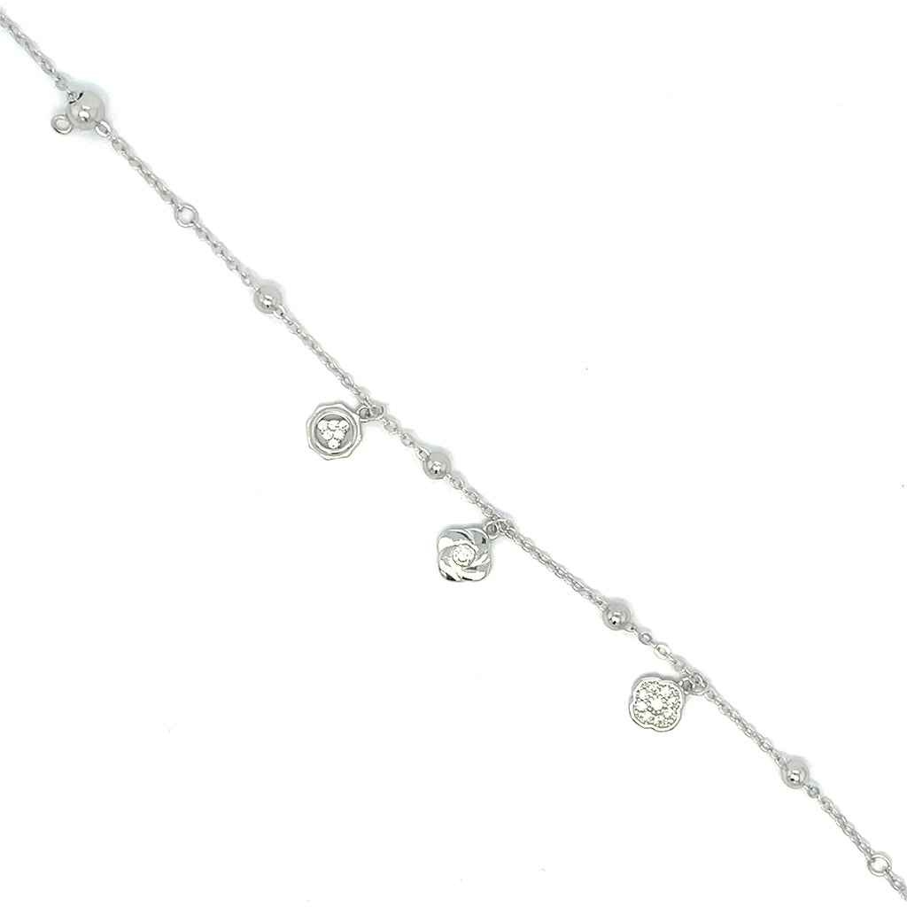 Women's 925 Sterling Silver Multi-Charm Station Bracelet