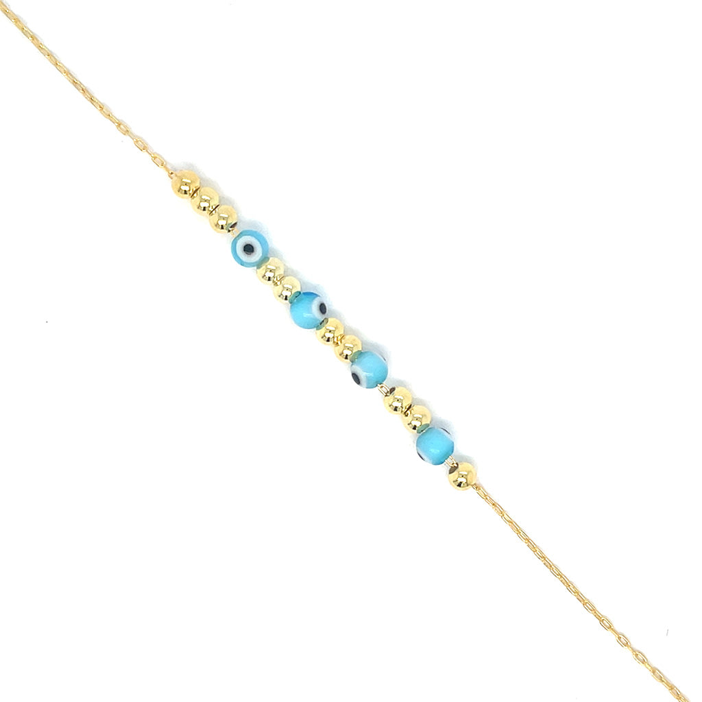 Women's Gold Plated 925 Sterling Silver Evil Eye Bead and Gold Ball Bracelet