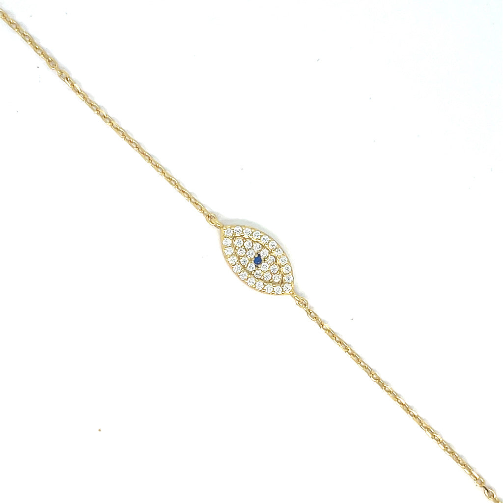 Women's Gold Plated 925 Sterling Silver Pavé Evil Eye Charm Bracelet