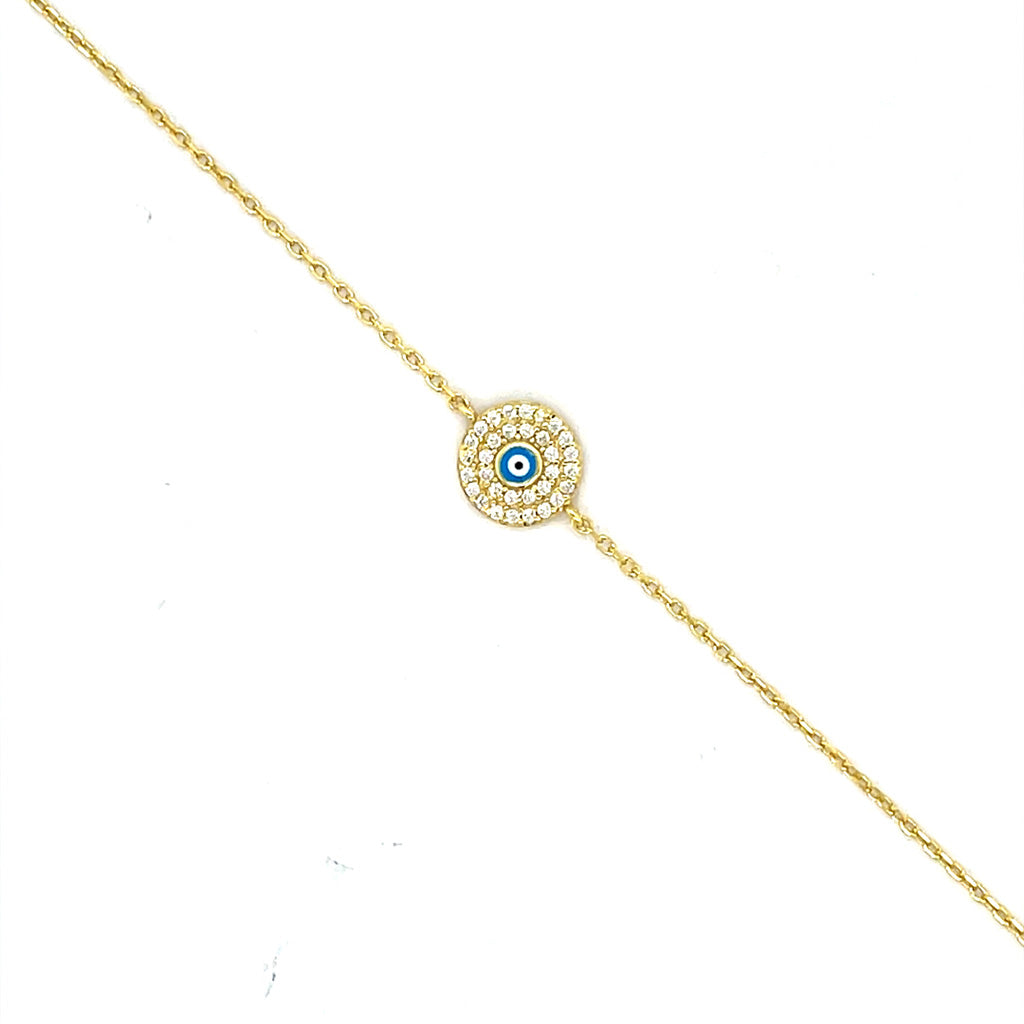 Women's Gold Plated 925 Sterling Silver Evil Eye Charm Bracelet with Zirconia