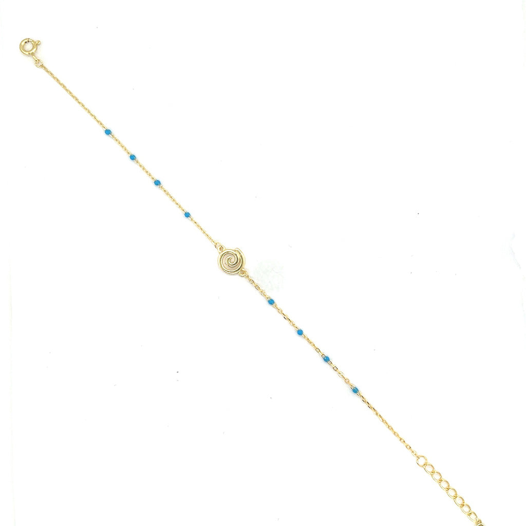 Women's Gold Plated 925 Sterling Silver Spiral Charm Bracelet with Turquoise Beads