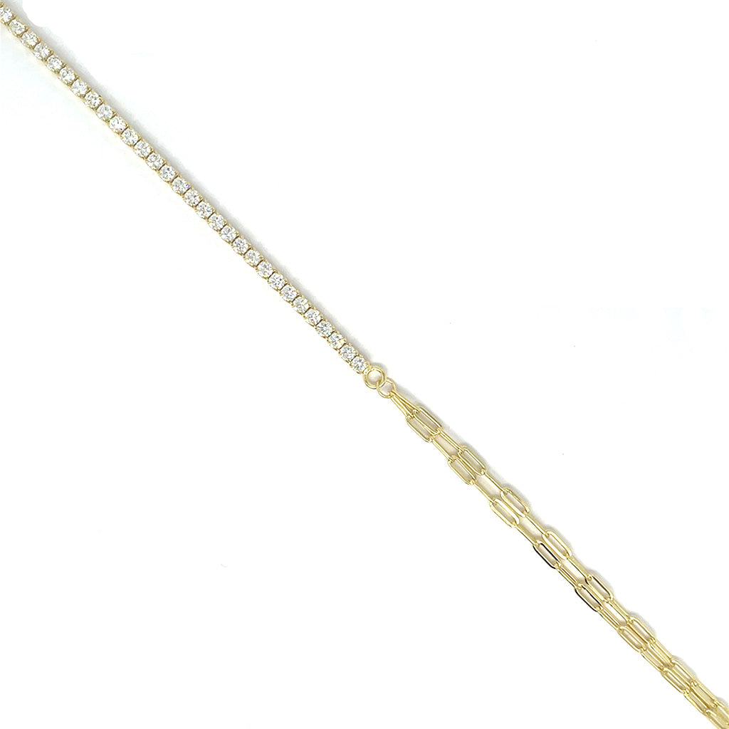 Women's Gold Plated 925 Sterling Silver Paperclip and Zirconia Tennis Bracelet