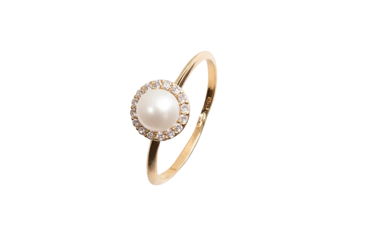 14K Gold Pearl Halo Ring