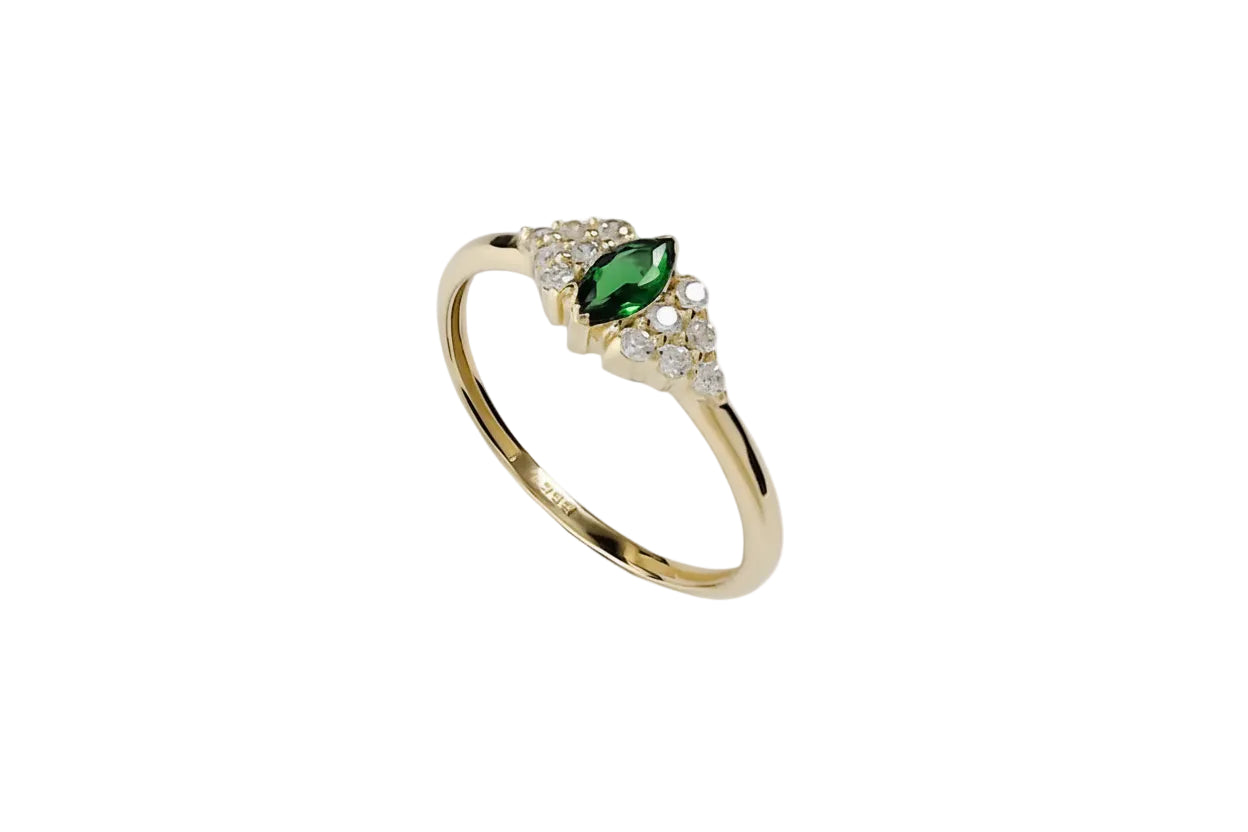 14K Gold Women’s Ring with Green Center Stone and White Zircon Accents