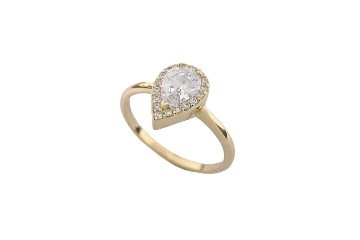 14K Gold Teardrop Rosette Ring
