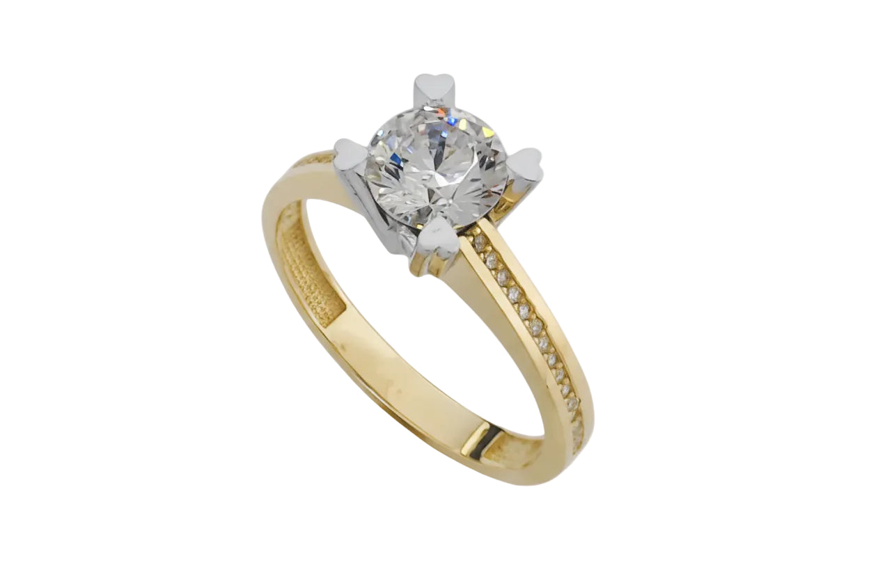 14K Gold Solitaire Ring with Heart-Shaped Prongs
