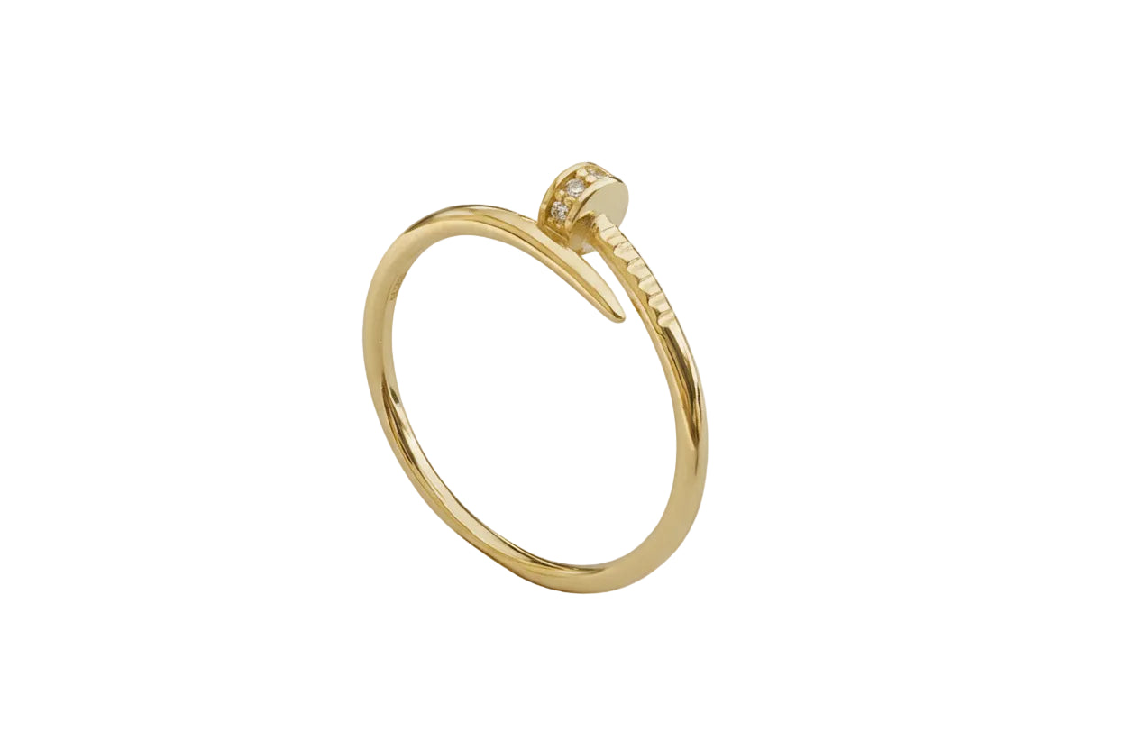 14K Gold Nail-Style Ring (Cartier-Inspired) with White Zircon Stones