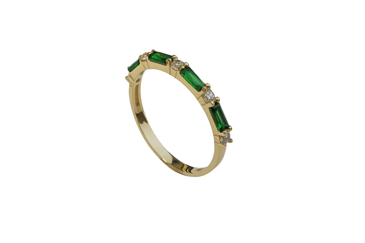 Gold Ring with Green Baguette Stones, 14K Gold