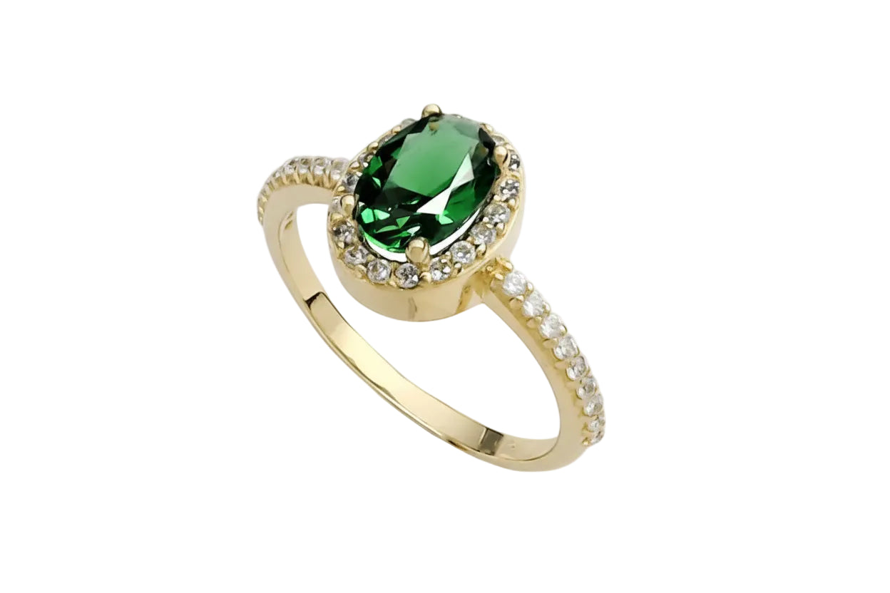 14K Gold Ring with Green Oval Rosette