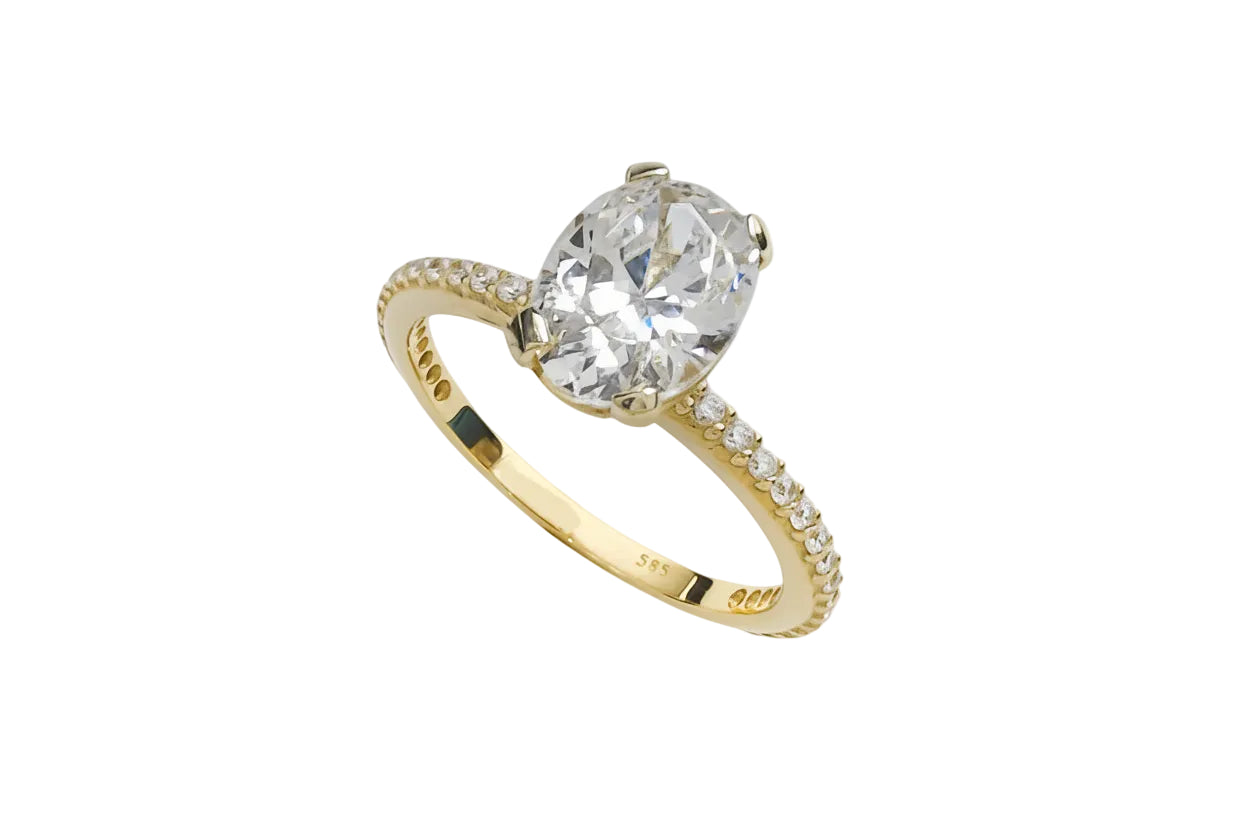 14K Gold Serti-Set Solitaire Ring with Oval Stone