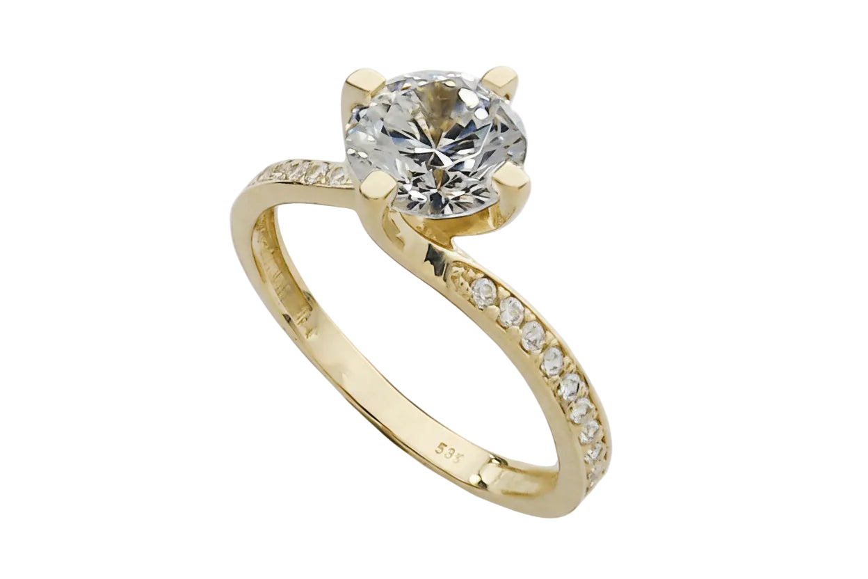 14K Gold Flame-Style Solitaire Ring