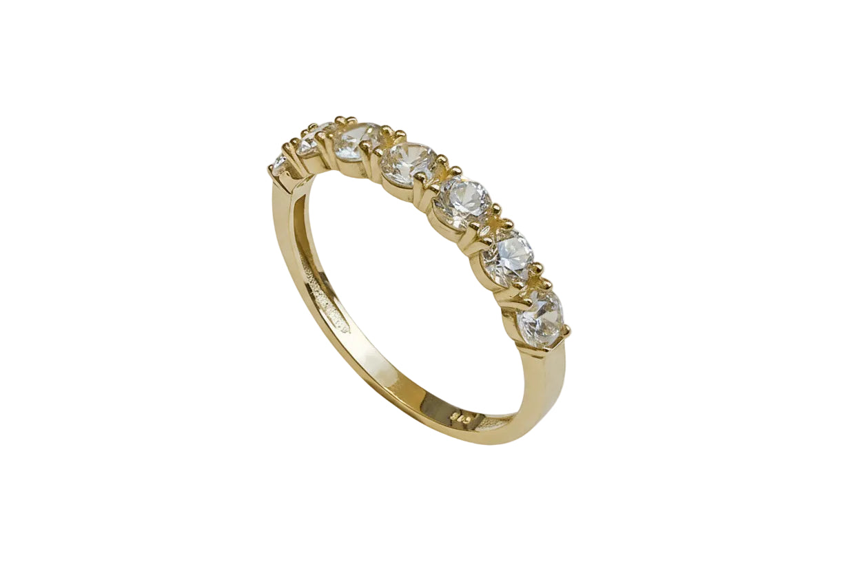 14K Gold Serti-Set Ring with 7 White Zircon Stones