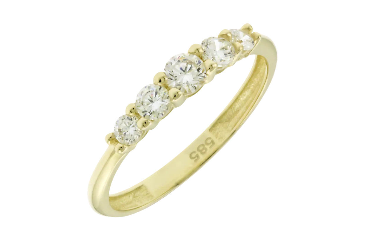 14K Gold Serti-Set Ring with 5 White Zircon Stones