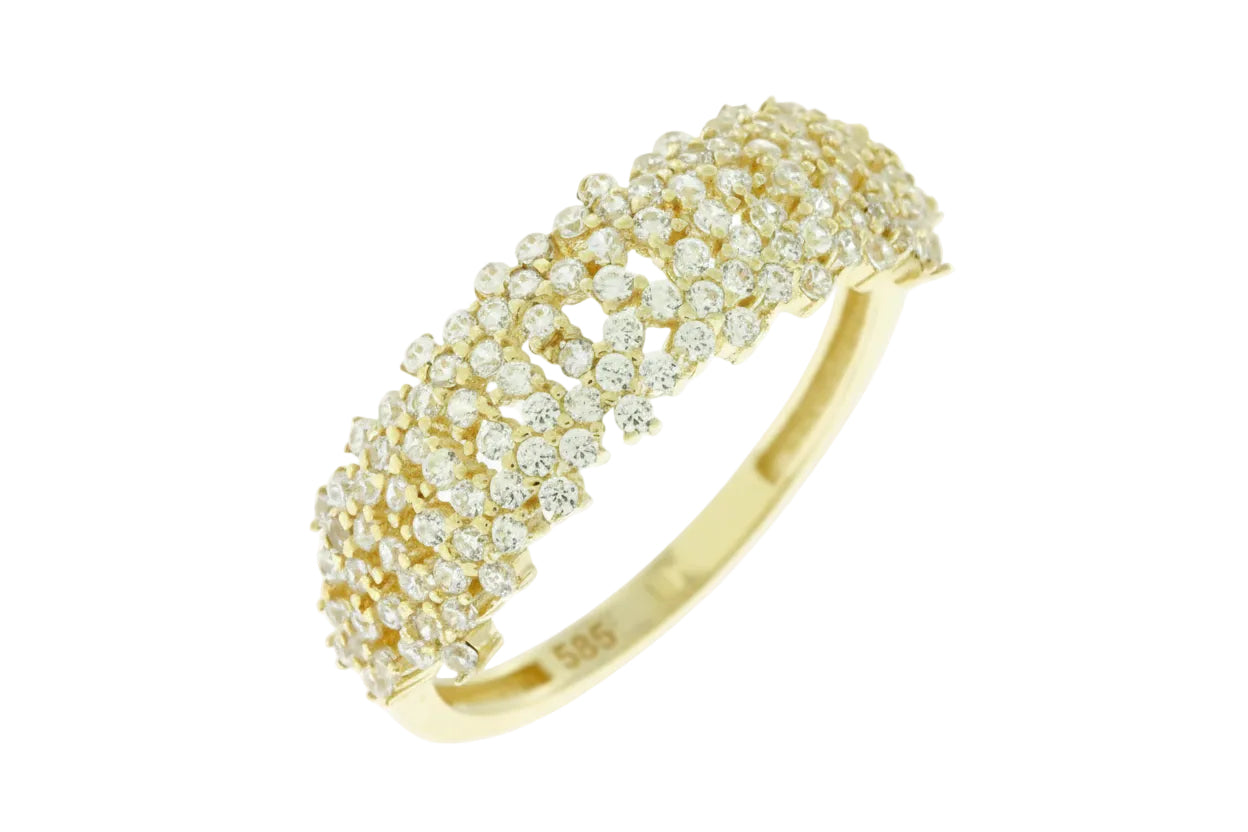 14K Gold Ring with Pavé-Style White Zircon Stones