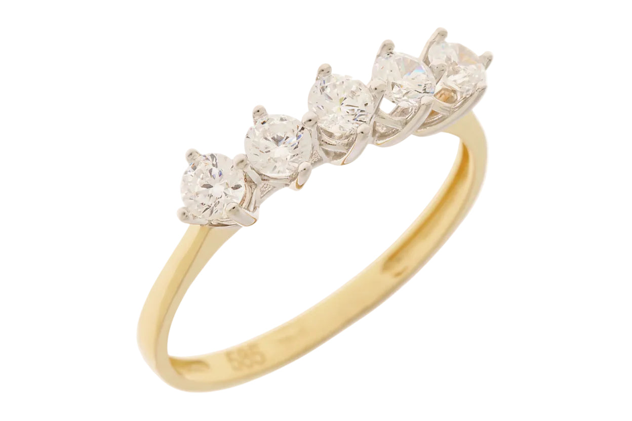 Full Eternity 14K Gold Serti-Set Ring with Five White Zircon Stones