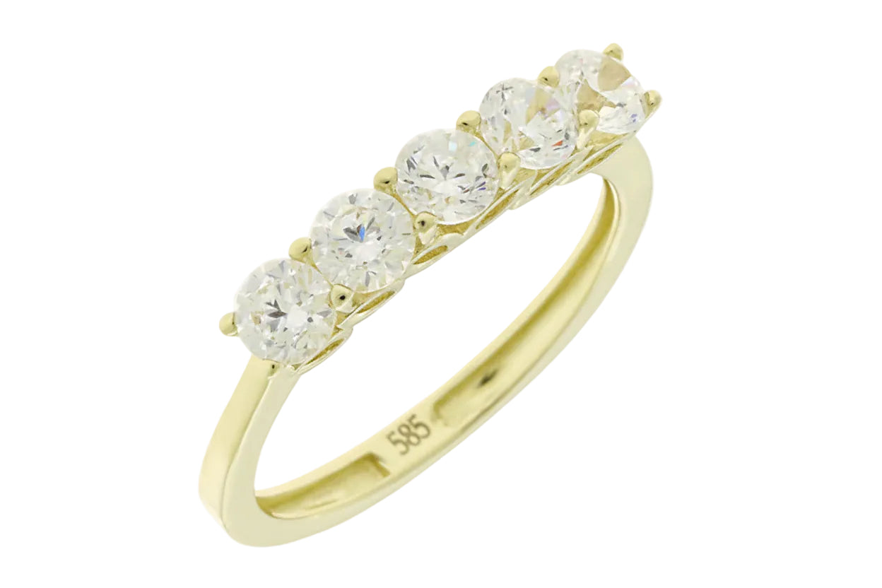Full Eternity 14K Gold Serti-Set Ring with Five White Zircon Stones