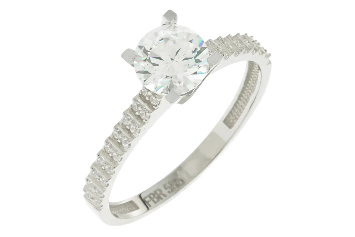 Women’s Gold Solitaire Ring with White Zircon Side Stones, 14K Gold