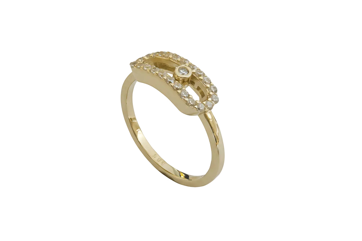 14K Gold Oval Ring with Moving White Zircon Stones