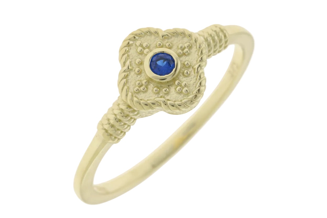 Women’s Byzantine-Style Gold Ring with Blue Zircon, 14K Gold