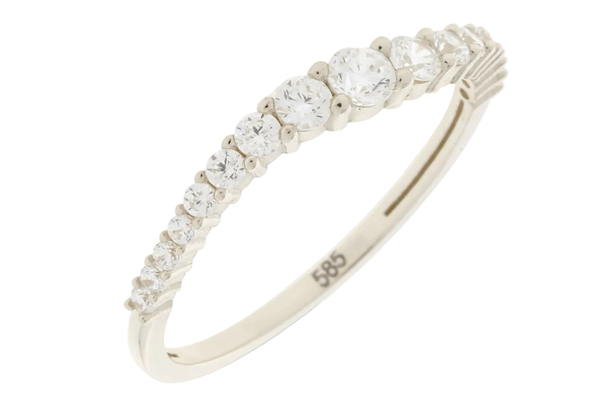 14K White Gold Serti-Set Ring with White Zircon Stones