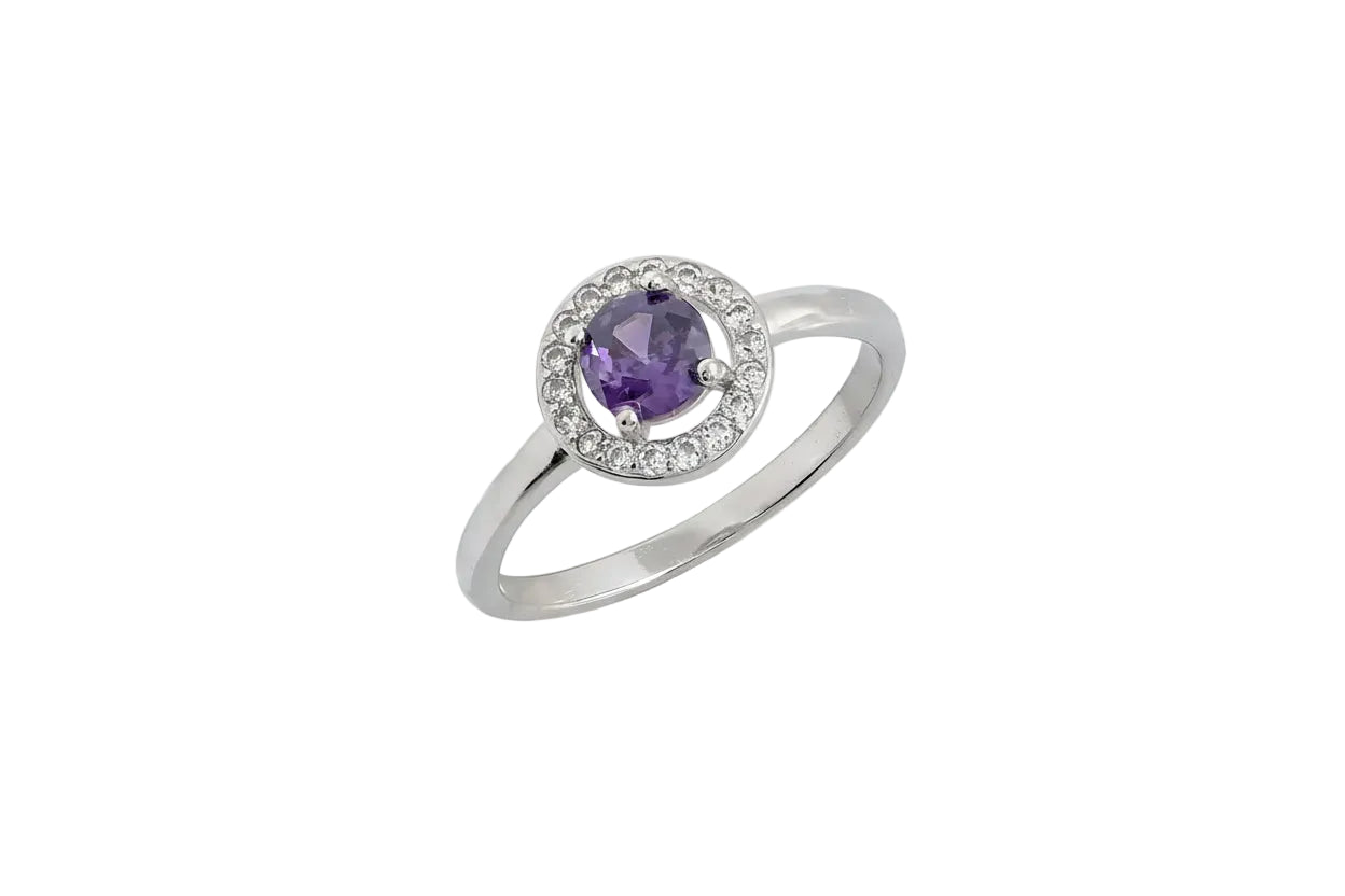 Women’s Silver Ring with Purple Stone, 925 Sterling Silver