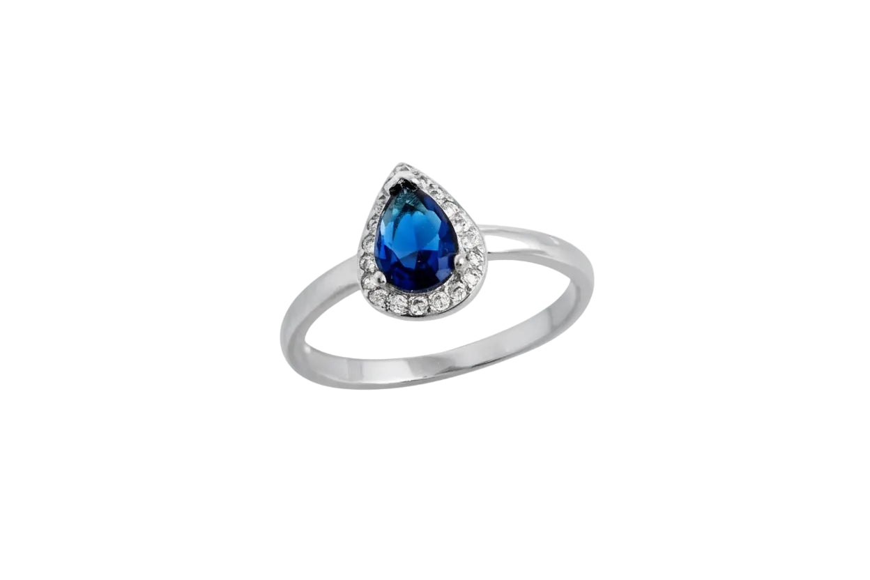 Sterling Silver Rosette Ring with Blue Zircon Stone, 925 Silver