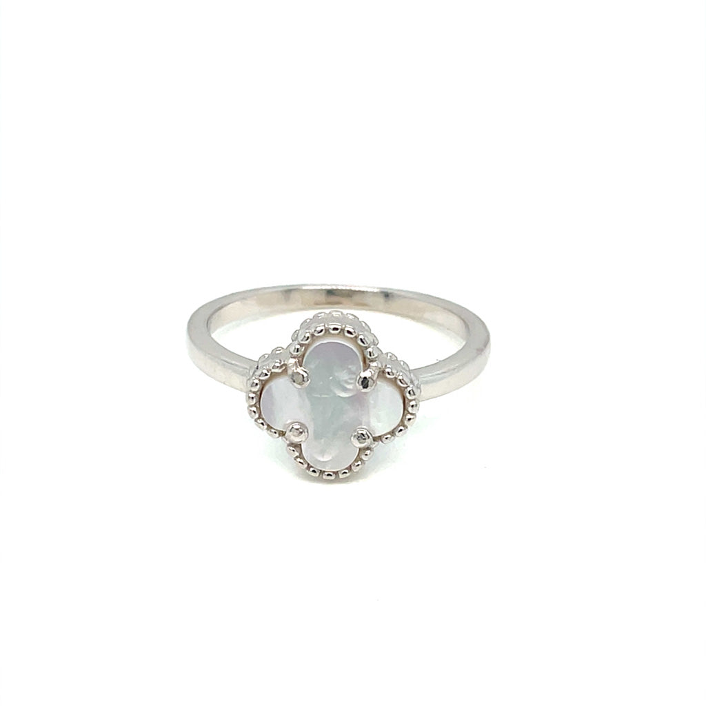 Women’s Sterling Silver Mother-of-Pearl Ring with Zircon, 925 Silver