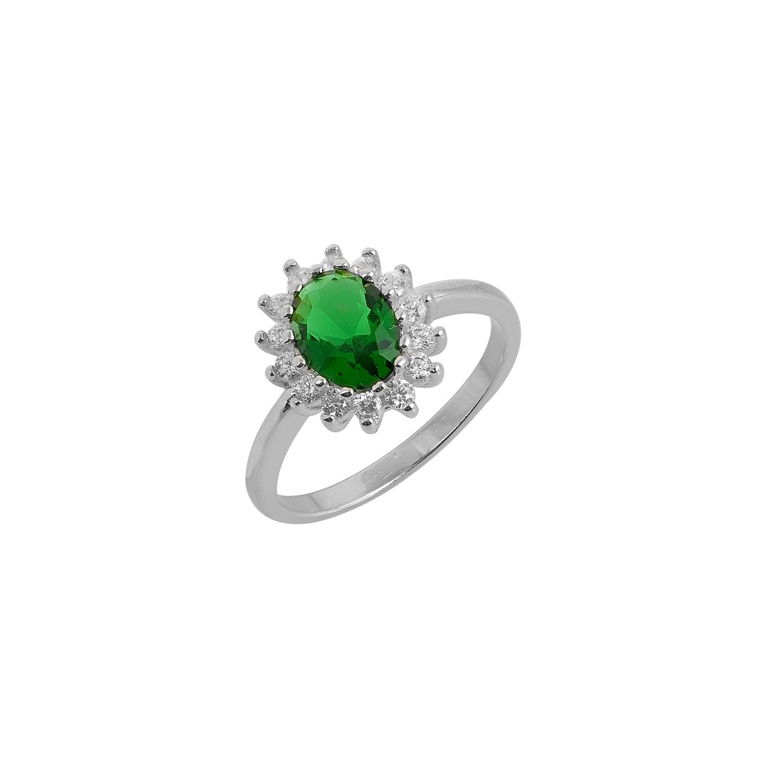 Silver ring with green rosette and white zircons, Silver 925
