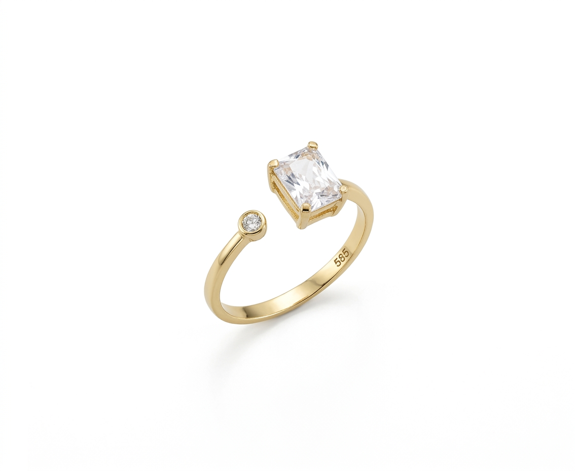 Toi et Moi Open Gold Ring with Emerald-Cut Zirconia, 14K Gold
