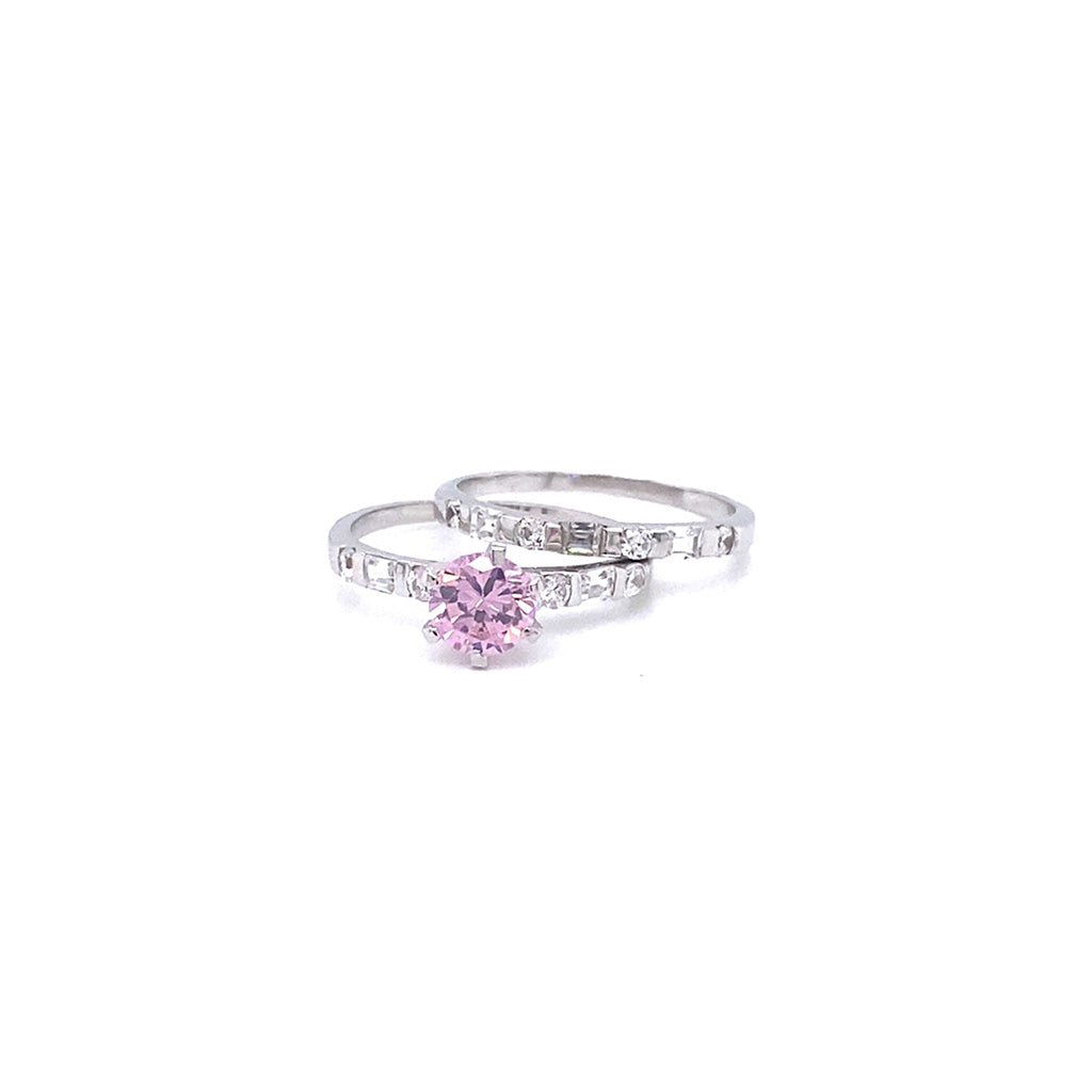 Women's 925 Sterling Silver Ring with Pink Sparkling Stone