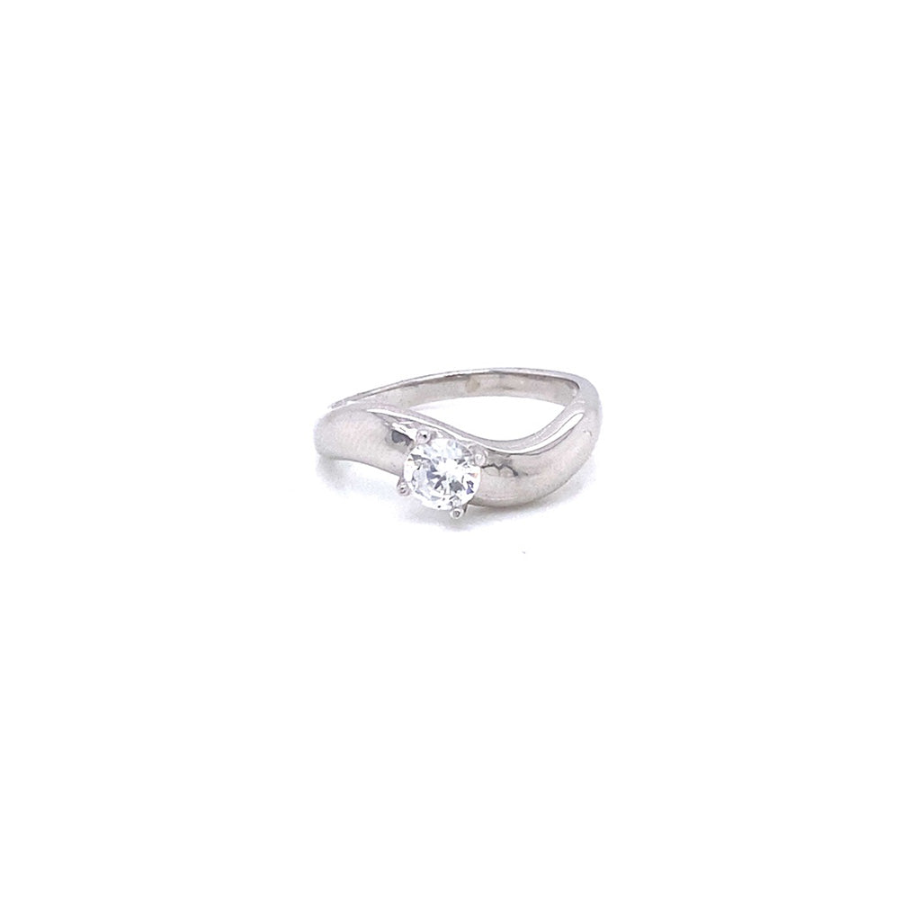 Women's 925 Sterling Silver Solitaire Wave Ring with Sparkling Stone
