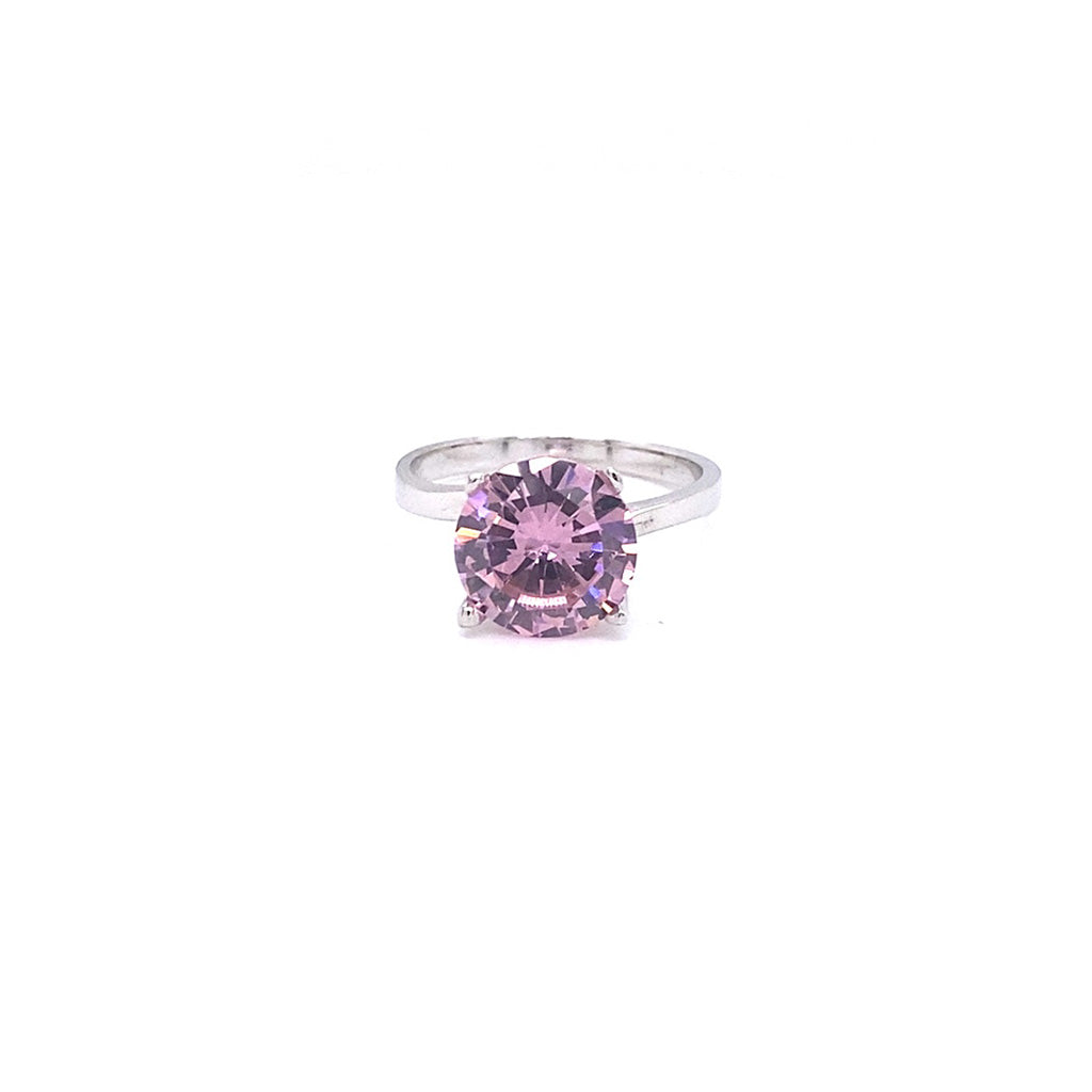 Women's 925 Sterling Silver Solitaire Ring with Pink Sparkling Stone
