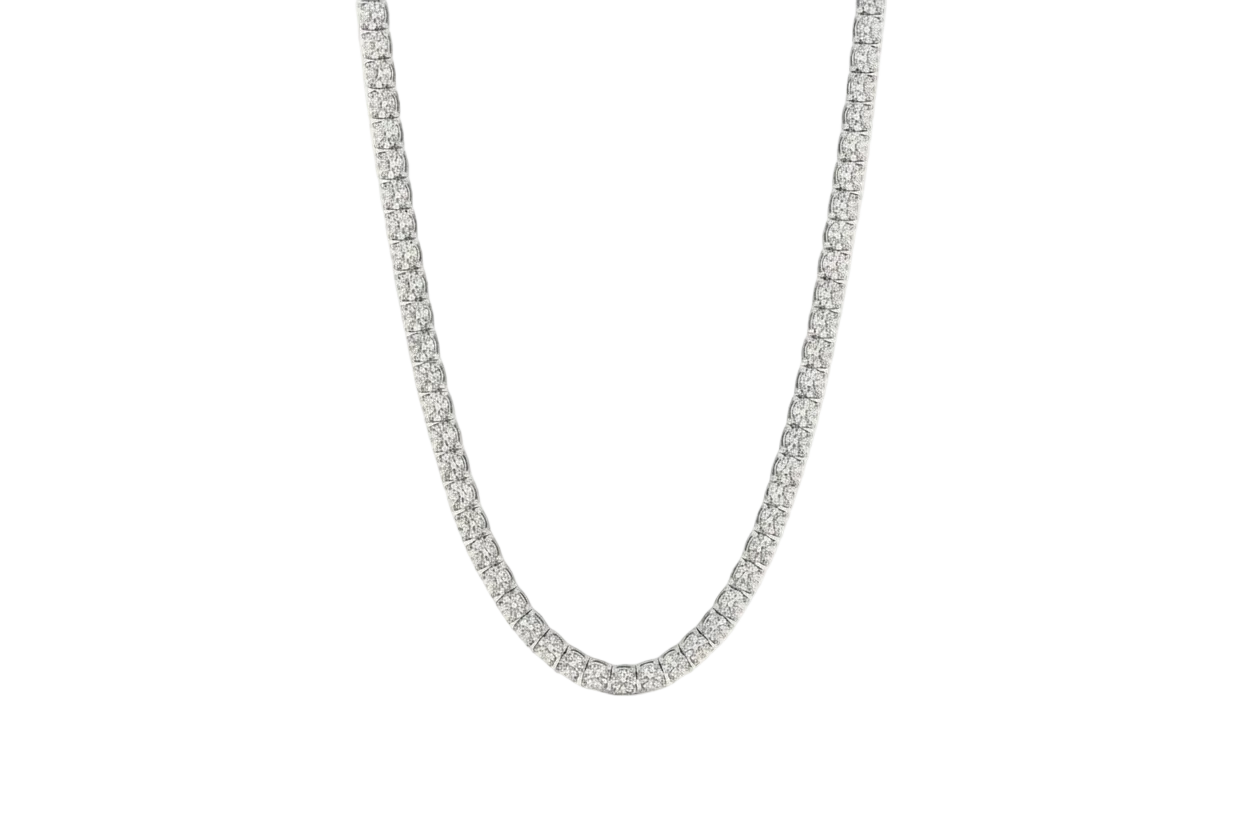 Silver Riviera Necklace with White Zircon Stones, 925 Sterling Silver