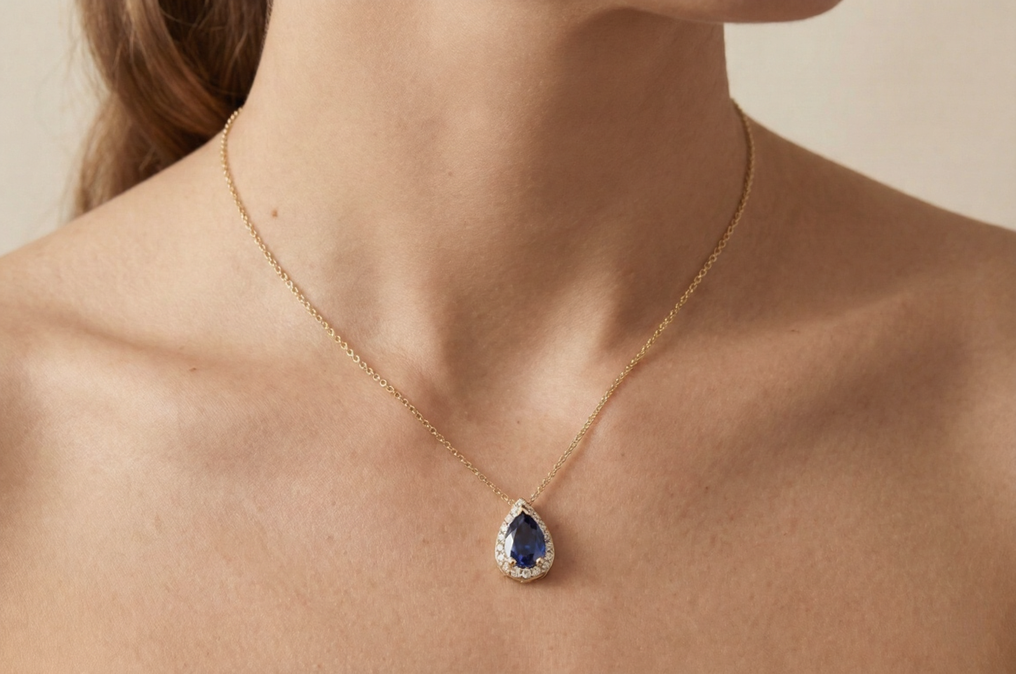 14K Gold Teardrop Halo Necklace