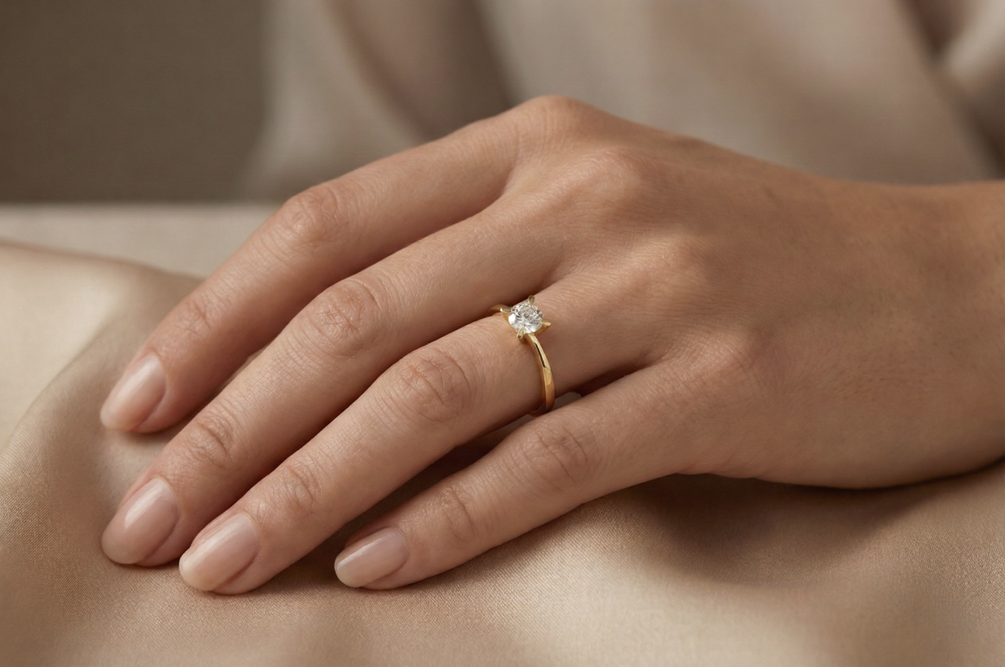 Gold Solitaire Ring, 14K Gold