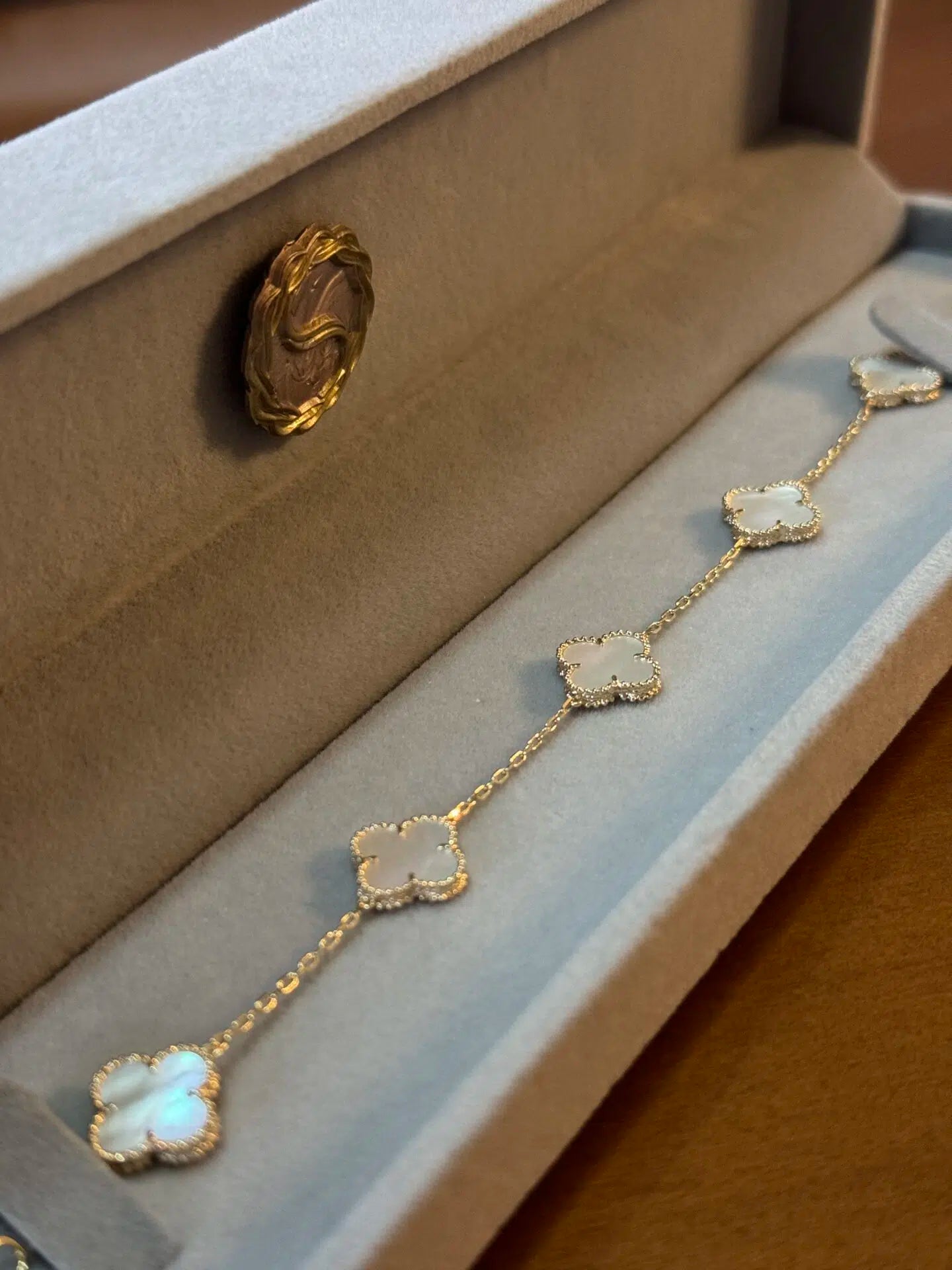 14K Gold Bracelet with Mother-of-Pearl Crosses