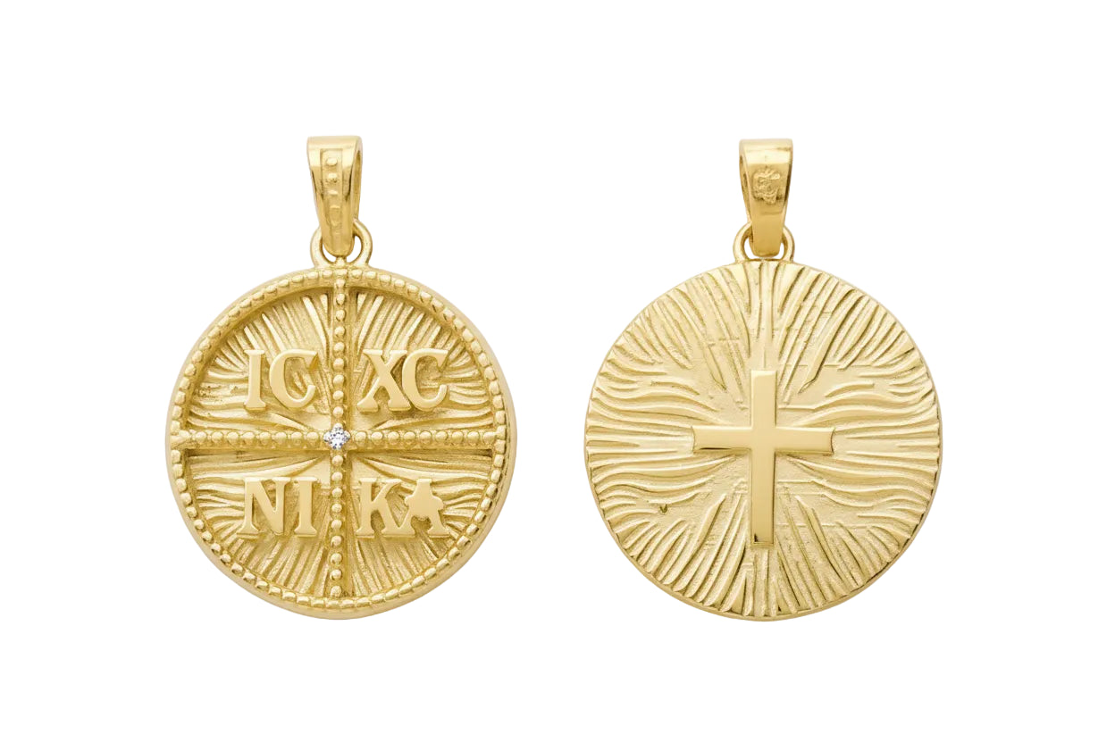 Double-Sided Konstantinato Amulet IC XC NI KA, 14K Gold
