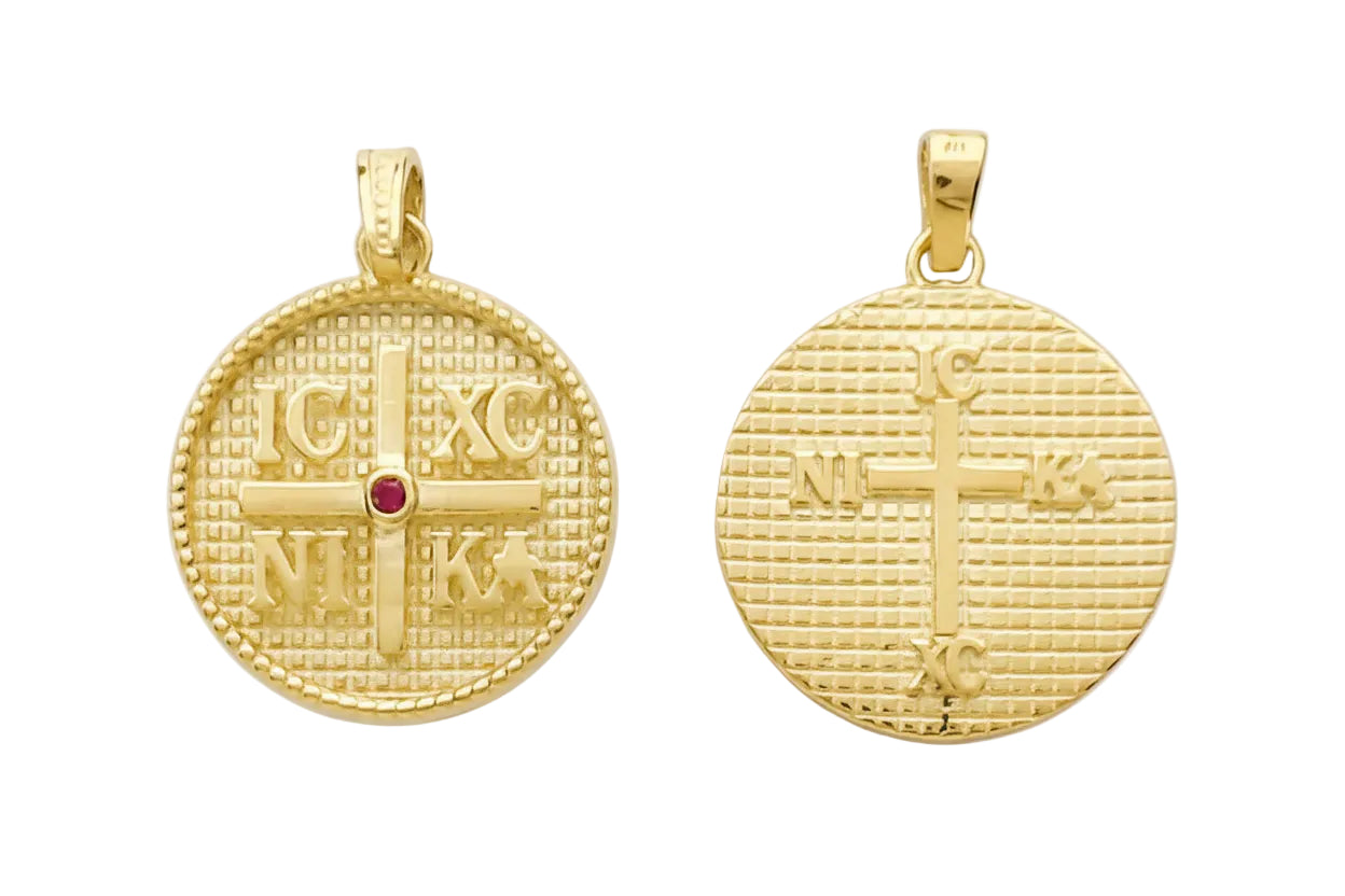 Double-Sided Konstantinato Amulet IC XC NI KA, 14K Gold